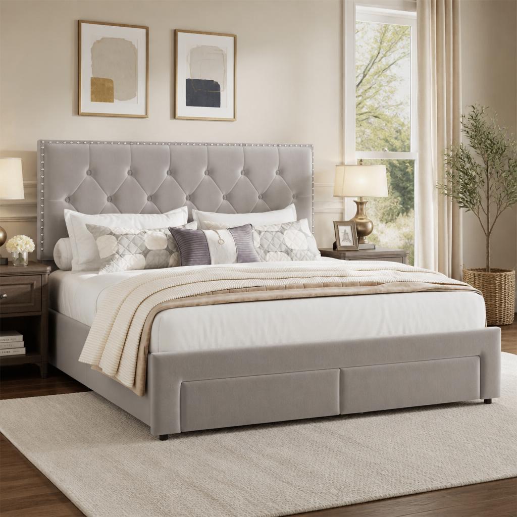 King Size Bed Frame With Storage Drawers - King Size Bed Frame with 2