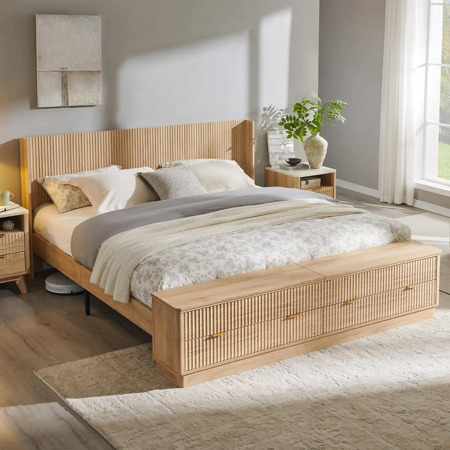 Fluted King Size Bed Frame wit - đánh giá và giá King Size Bed Frame With Storage Drawers