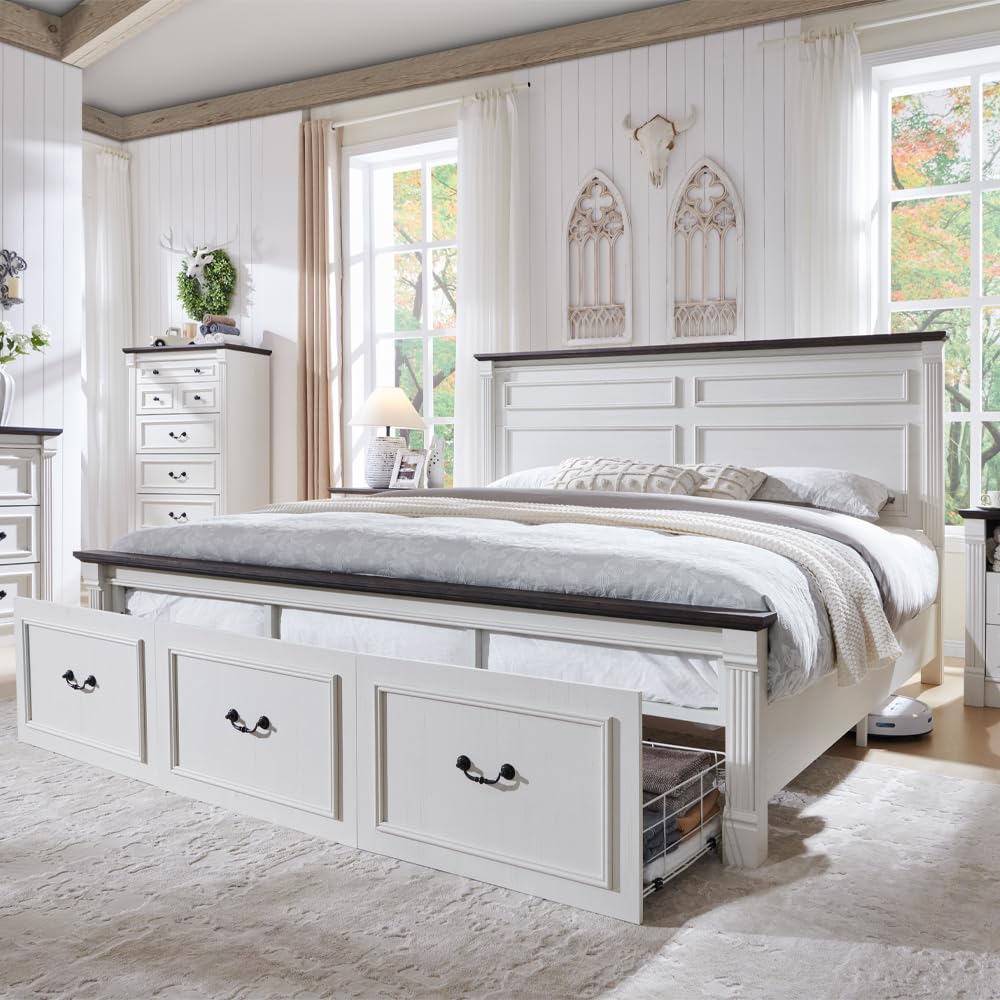 Farmhouse King Size Bed Frame  - đánh giá và giá King Size Bed Frame With Storage Drawers