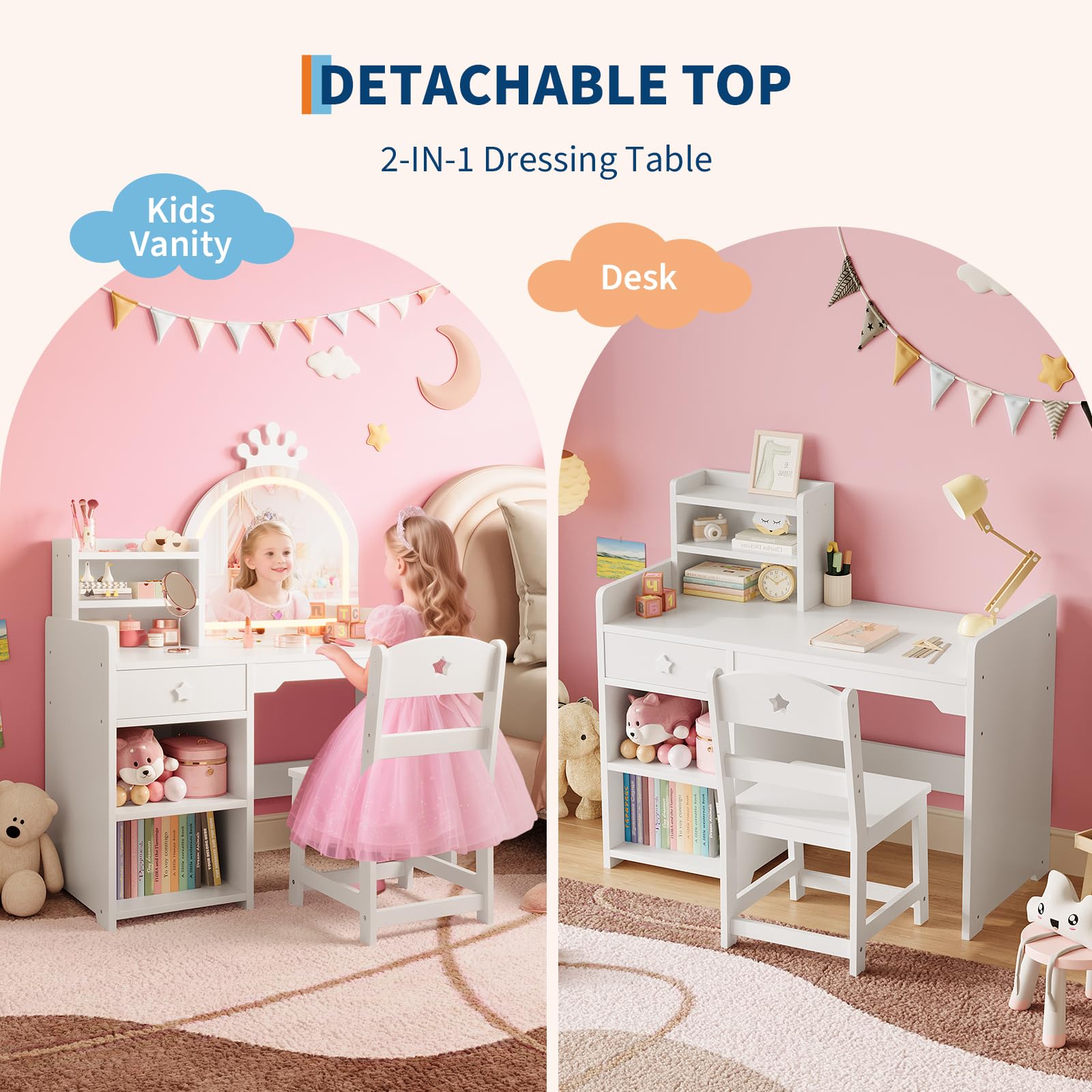 Kids Vanity Table & Chair Set  - đánh giá và giá Dressing Table Vanity With Lighted Mirror