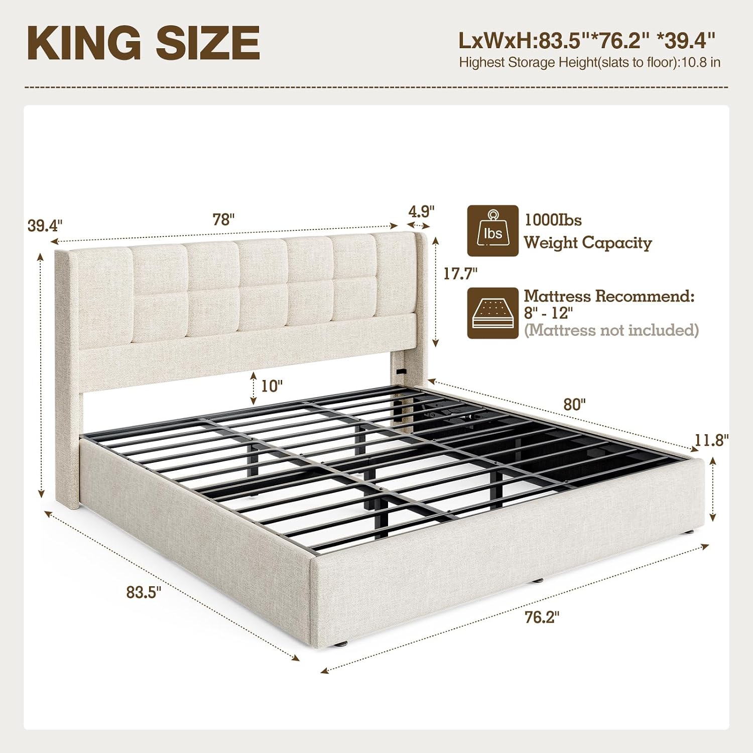 King Bed Frame Hydraulic Gas L - đánh giá và giá Gas Lift Storage Bed Hydraulic