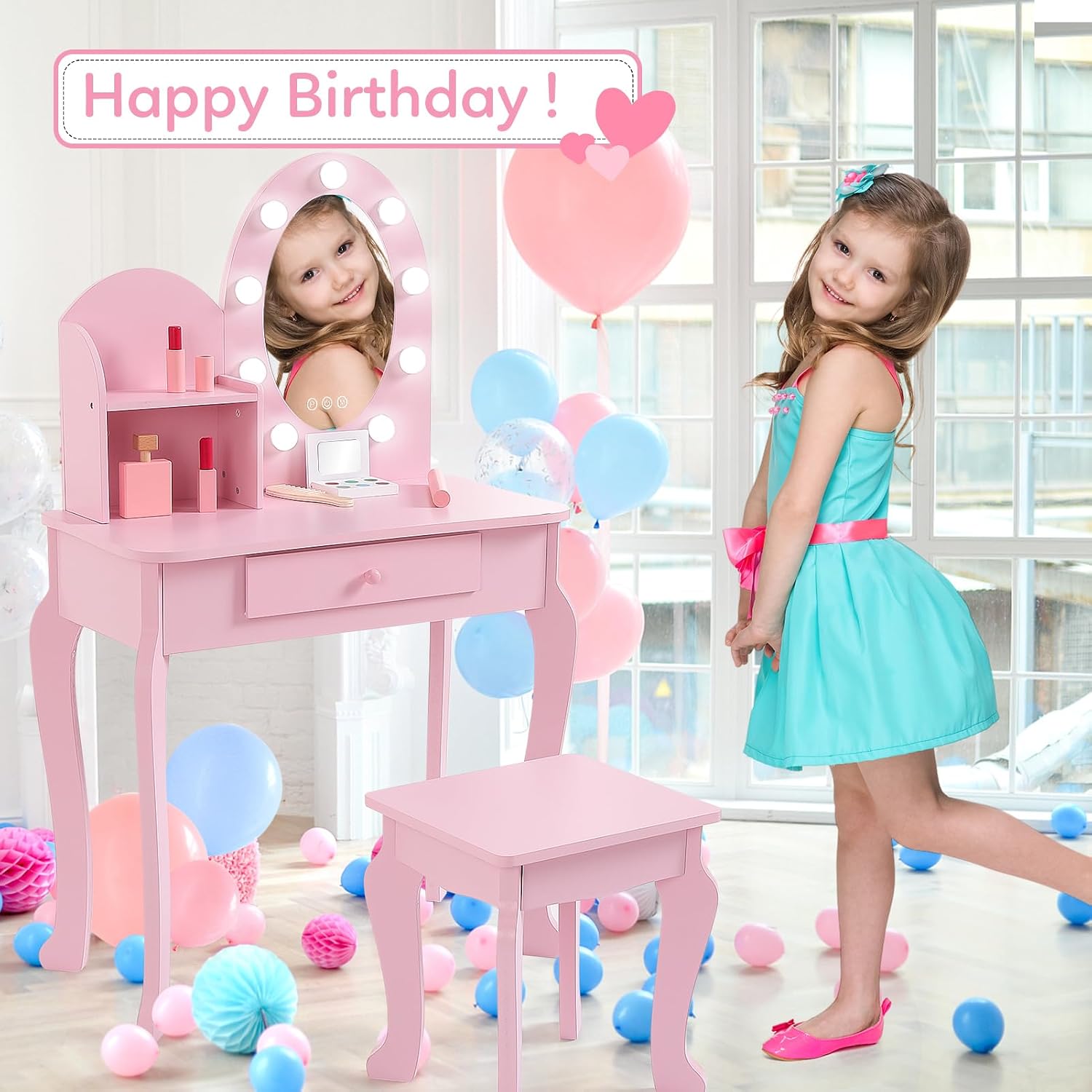 Princess Style Kids Vanity Set - đánh giá và giá Dressing Table Vanity With Lighted Mirror