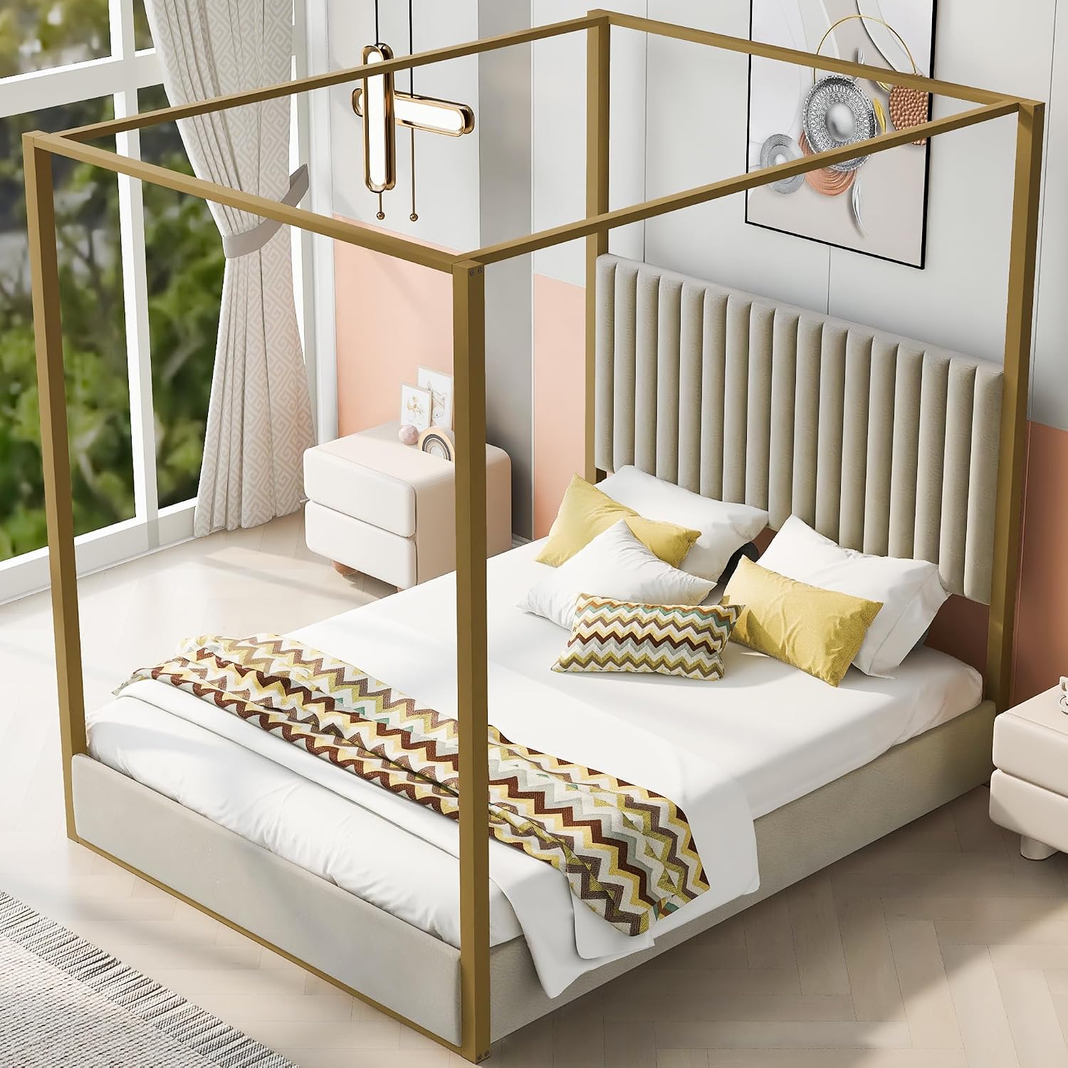 Modern 4-Poster Canopy Bed Que - đánh giá và giá Canopy Bed Frame Metal Queen