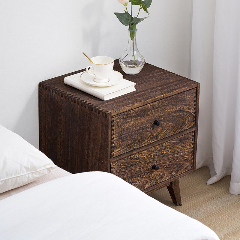 Retro Solid Wood Bedroom Night - đánh giá và giá Solid Wood Nightstand 2 Drawers