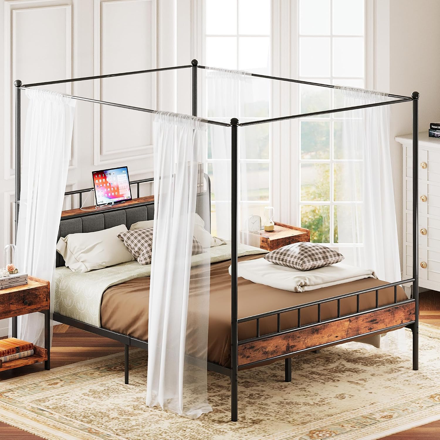 Queen Canopy Bed Frame Storage - đánh giá và giá Canopy Bed Frame Metal Queen