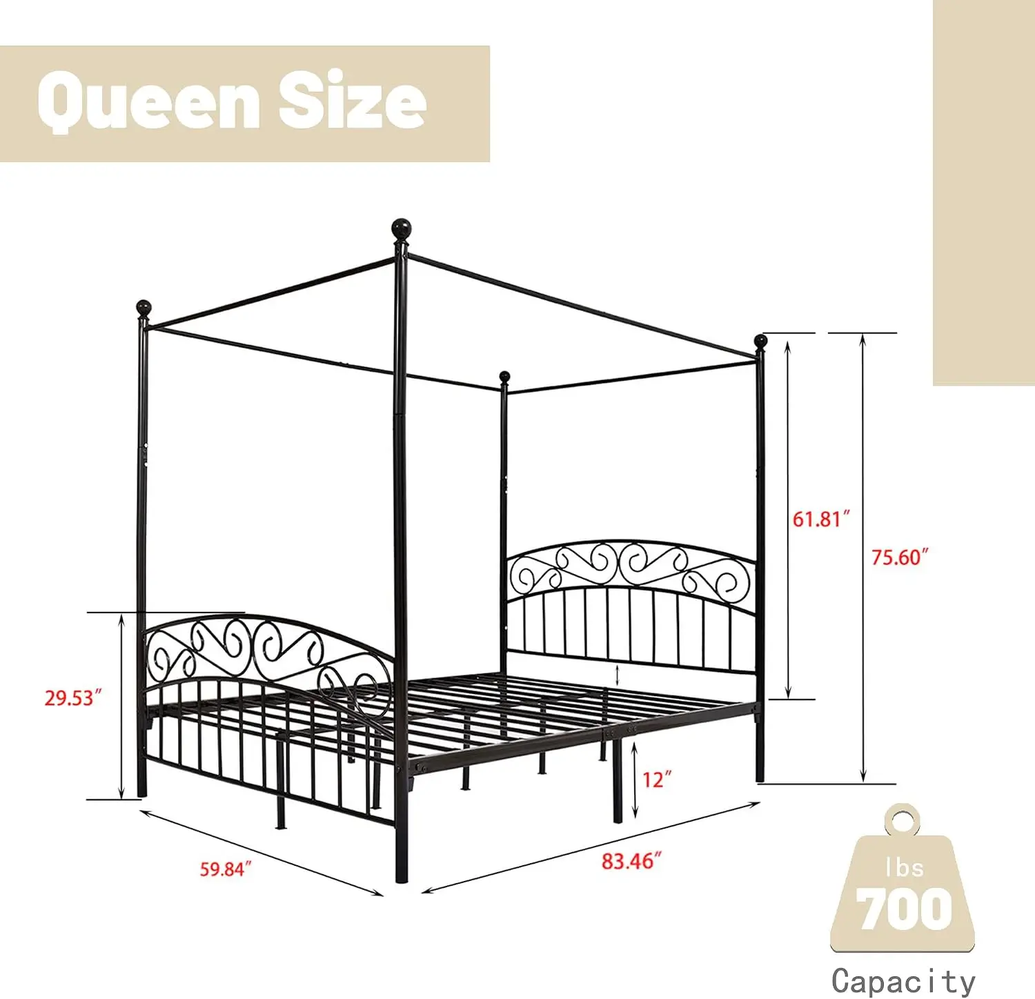 Queen Size Canopy Bed Frame Fo - đánh giá và giá Canopy Bed Frame Metal Queen