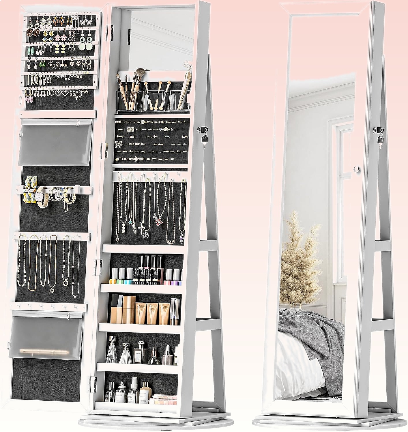 HOMCOM 360° Swivel Lockable Je - đánh giá và giá Full Length Mirror Jewelry Armoire
