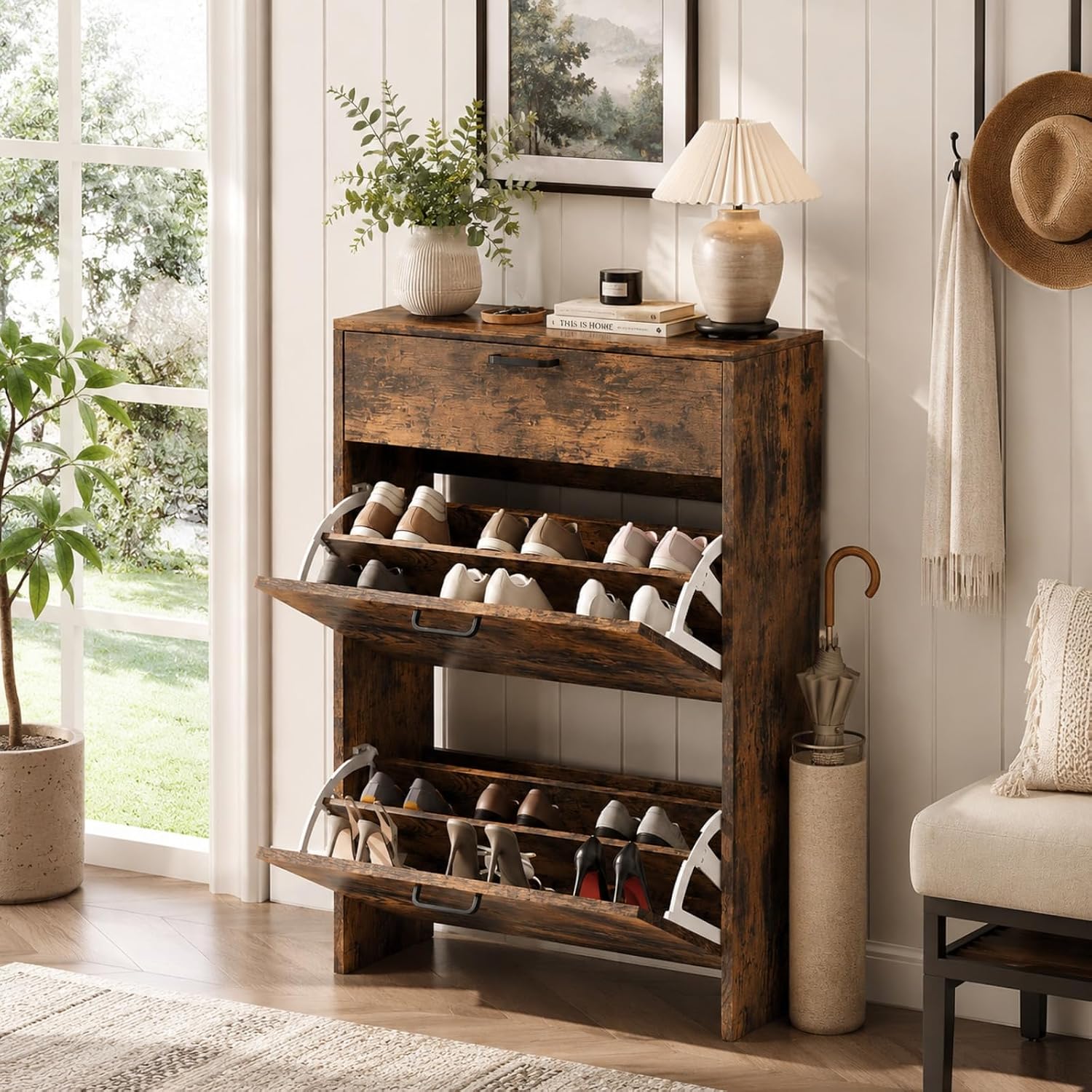 #Slim Shoe Cabinet with 2 Flip - đánh giá và giá Shoe Rack Cabinet Narrow Entryway