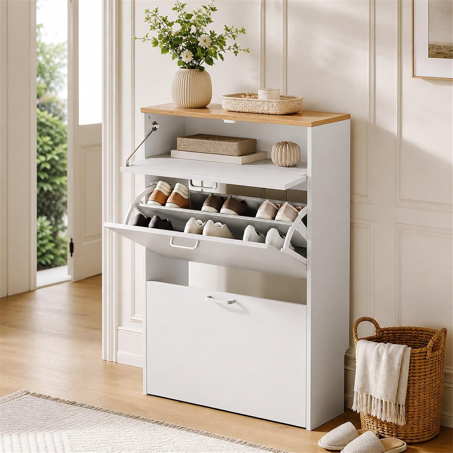 #Slim Shoe Cabinet with 2 Flip - đánh giá và giá Shoe Rack Cabinet Narrow Entryway