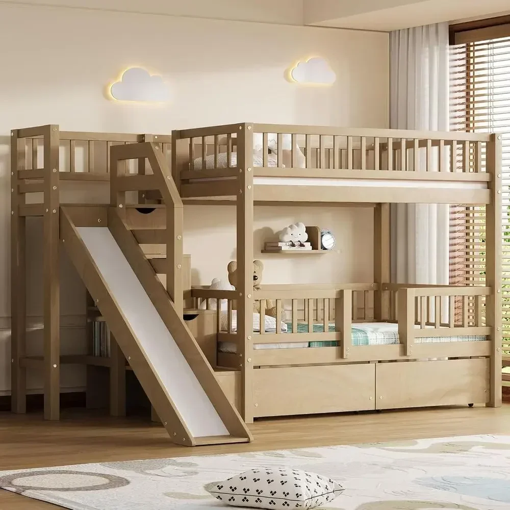 Twin Over Twin Wooden Bunk Bed - đánh giá và giá Bunk Bed With Stairs And Slide