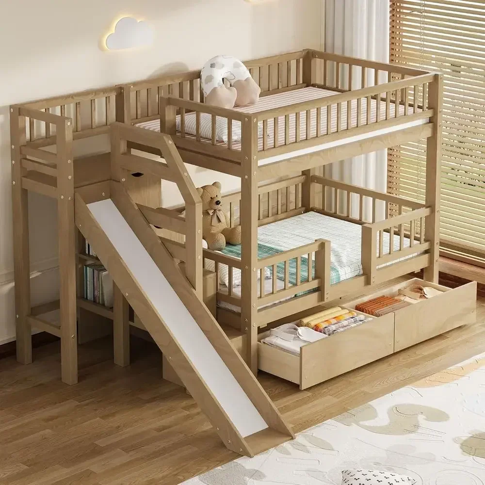 Twin Over Twin Wooden Bunk Bed - đánh giá và giá Bunk Bed With Stairs And Slide