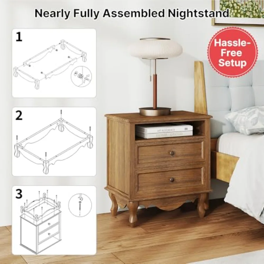 Solid Wood Nightstand, Fully A - đánh giá và giá Solid Wood Nightstand 2 Drawers