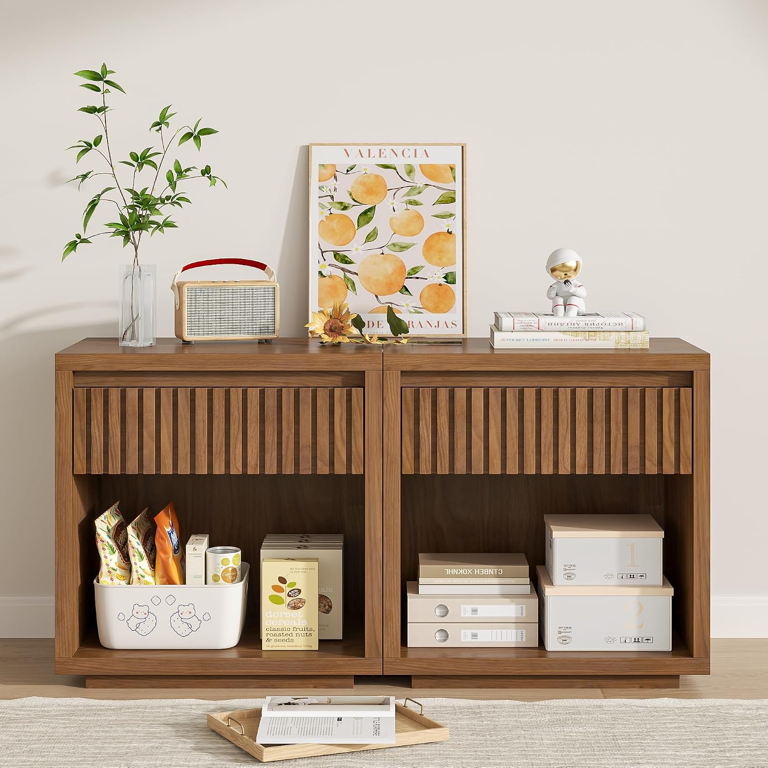 2-Drawer Fluted Nightstand Set - đánh giá và giá Solid Wood Nightstand 2 Drawers