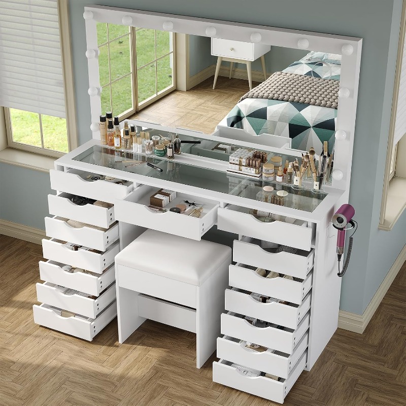 Yanosaku Vanity Desk with Mirr - đánh giá và giá Dressing Table Vanity With Lighted Mirror